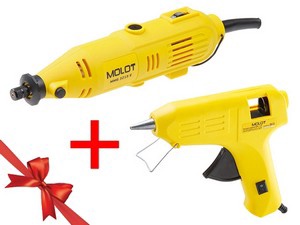 Гравер электрический MOLOT MMG 3215 E в чем.+ аксессуары +  АКЦИЯ! (клеевой пистолет MOLOT) (150 Вт, 8000 - 32500 об/мин, цанга 3.2 мм. клеевой пистол