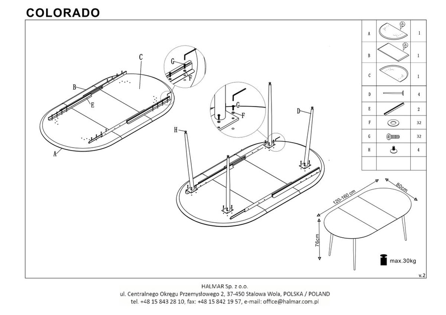 Стол обеденный HALMAR COLORADO раскладной, дуб золотой/черный, 120-160/80/74 арт. V-CH-COLORADO-ST 