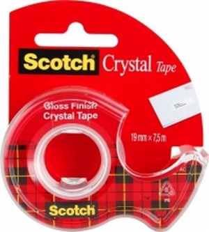 Лента Scotch Crystal клейкая, прозрачная, на мини- диспенсере,19ммх7,5м