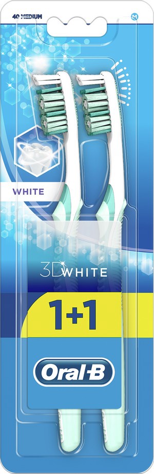 ORAL_B Зубная щетка 3D White Отбеливание 40 средняя 1шт + 1шт бесплатно