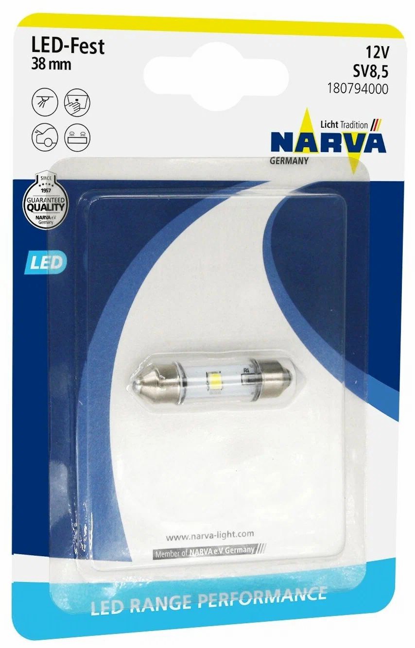 Лампа светодиодная NARVA RED Range Power LED, 12 В, P21 Вт, 2.8 Вт, набор 2 шт, 18007