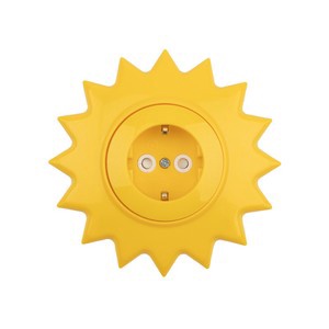 Розетка одноместная KRANZ HAPPY Солнце скрытой установки с заземлением и защитными шторками, желтая.