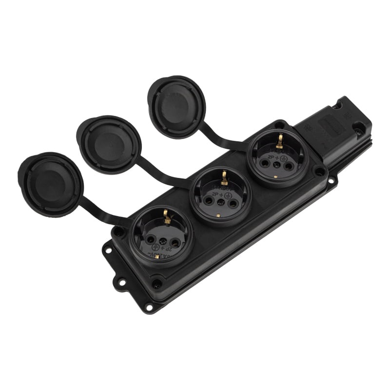 Розетка штепсельная влагозащищенная PROconnect 2P+PE 230V/16А/IP44 каучук 3-ех местная арт. 111-113-4 