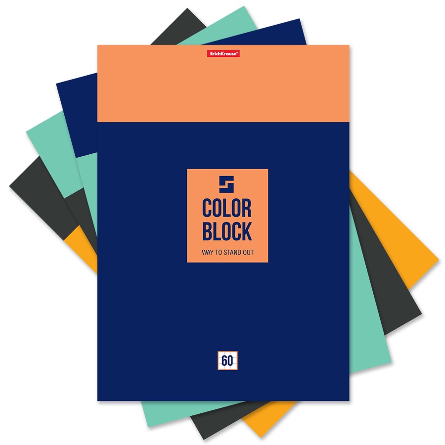 Блокнот на клею ErichKrause® Color Block, А4, 60 листов, клетка