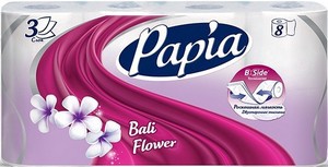 PAPIA бумага туалетная белая с ароматом и рисунком Балийский цветок трехслойная 8шт