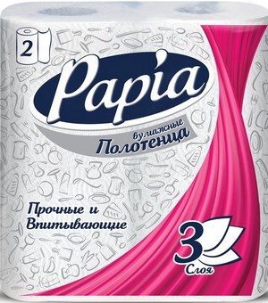 PAPIA полотенца бумажные белые трехслойные 2шт