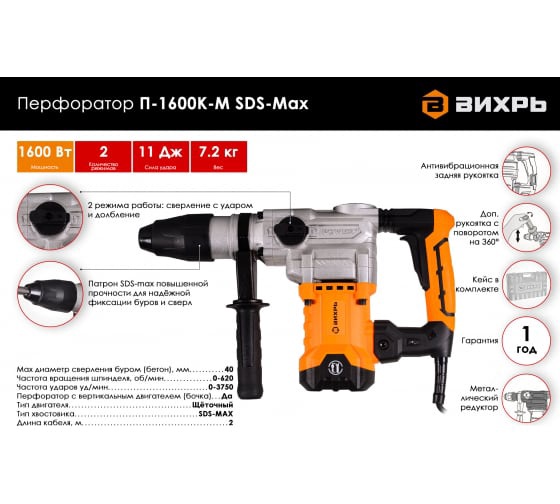 Перфоратор двухрежующий Вихрь П-1600к-м