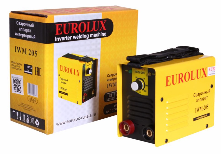 Аппарат сварочный инвертор Eurolux iwm205 220В, 10-205А, 85В, электроды 1,6-4 мм, 3,3кг арт. 65/60 