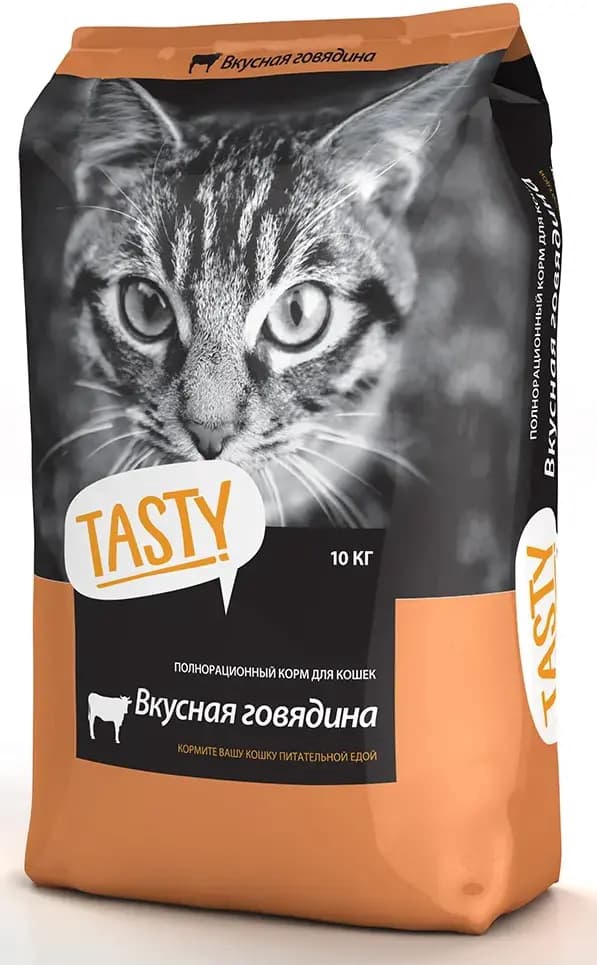Корм для кошек TASTY сухой с говядиной 10кг 