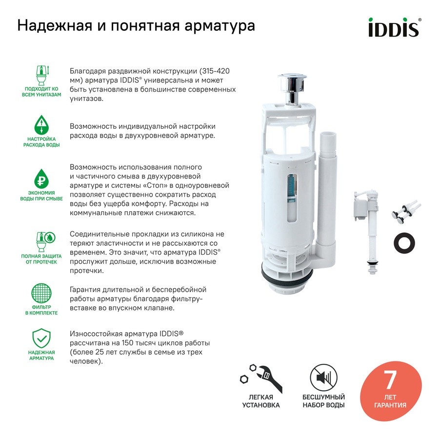 Арматура смывная Optima Home двухуровневая тип А, IDDIS арт. F012400-01K 