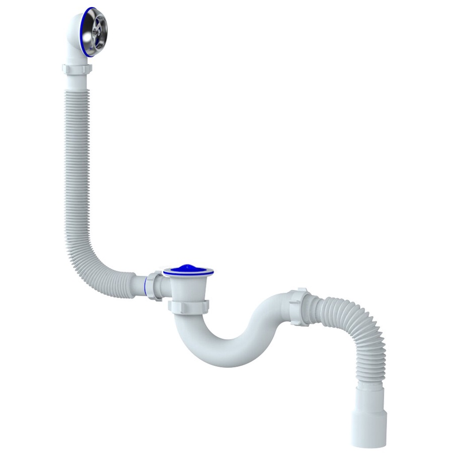Сифон для ванны и глубокого поддона прямоточный, Unicorn (Сифон 1 1/2" для ванны с выпуском и переливом с гибкой трубкой 40х50)