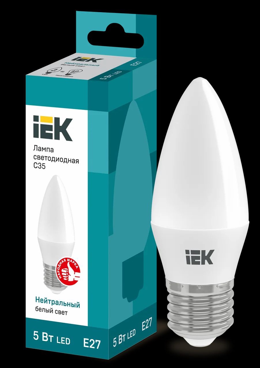 Лампочка Candle IEK LL-I-C37-5-230-40-E27 LED 400lm 4000K 