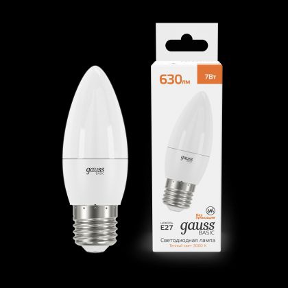 Лампа Gauss Basic LED-M C37 7W 630lm 3000K E27 LED 1/10/100 арт. 10302172 