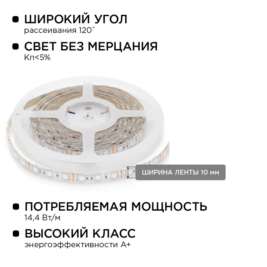 Комплект светодиодной ленты (блок/коннектор) 12В, smd 5050, 60 д/м, IP65 5м арт. 10-35 