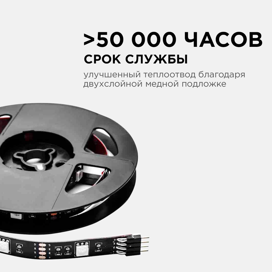 Комплект светодиодной ленты, ТВ подсветка 5В, 7,2Вт/м, smd 5050, 30 д/м, Ip20, RGB 0,5 м арт. 10-69 