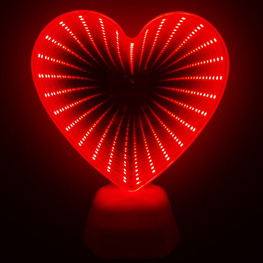 Ночник светодиодный зеркальный "Сердце" пластик красный 160х72х190 мм питание 3ААА арт. NL-06 
