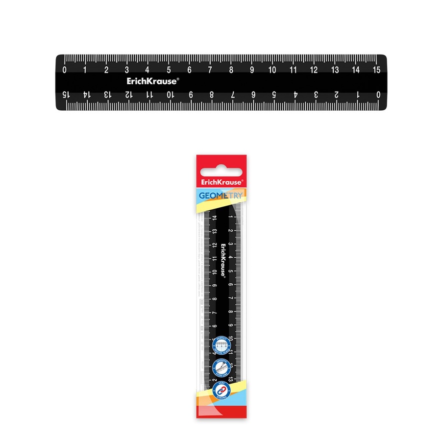 Линейка пластиковая ErichKrause черная 15см арт. 53872 