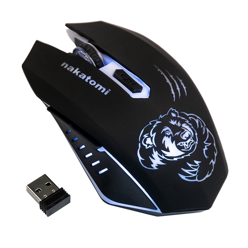 Мышь игровая Nakatomi Gaming MROG-15UR RF 2.4G Optical 6кнопок + ролик, подсветка, USB 