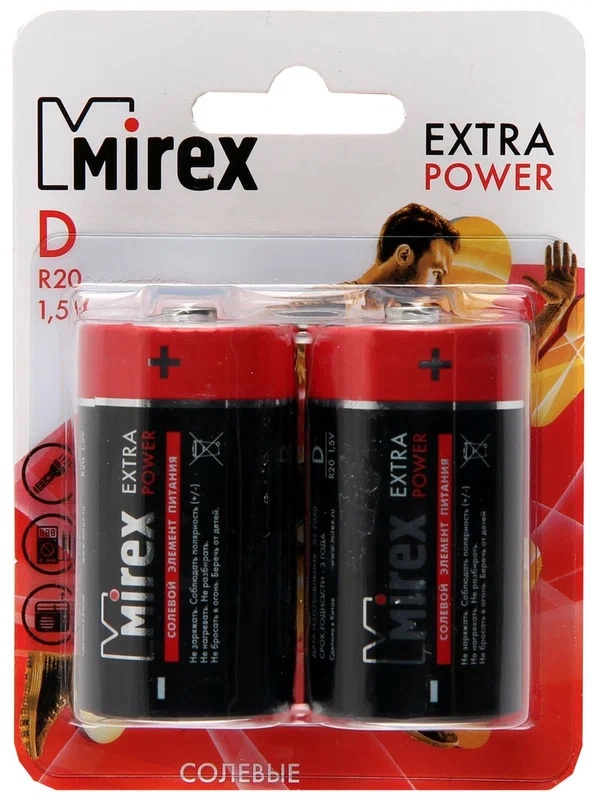 Батарейка MIREX R20/D 1.5V 2BL Китай