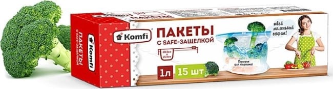Пакеты Komfi/25 Safe-защелкой 1л 15 шт арт. PES001M 