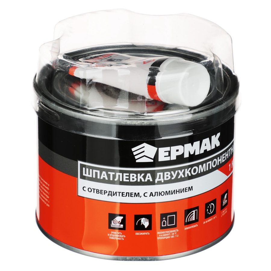 Шпатлевка двухкомпонентная с отвердителем Ермак с алюминием 1 кг. арт. 759-046 