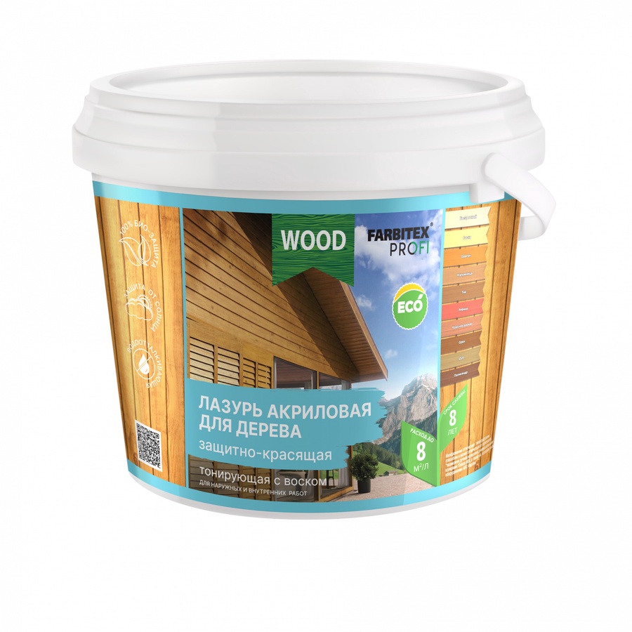 Лазурь акриловая для дерева защитно-красящая FARBITEX ПРОФИ WOOD орех 0,9 л 