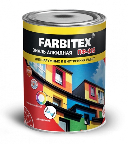 Эмаль алкидная FARBITEX ПФ-115 красная 0,8л 