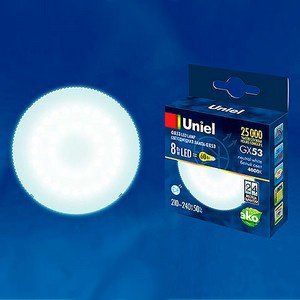 LED-GX53-8W/NW/GX53/FR PLZ01WH Лампа светодиодная : матовая. Белый свет. Картон. ТМ Uniel.