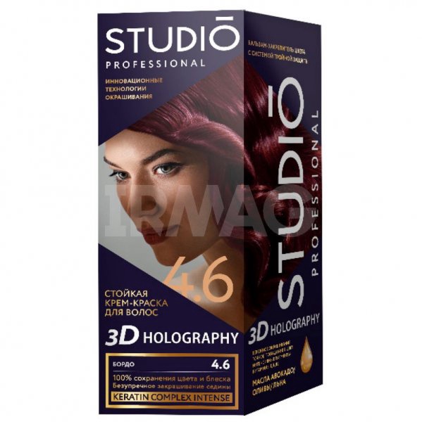 Стойкая крем-краска для волос STUDIO Professional "3D HOLOGRAPHY" 4.6 Бордо (крем-краска 50 мл, оксидант 50 мл), 15 мл