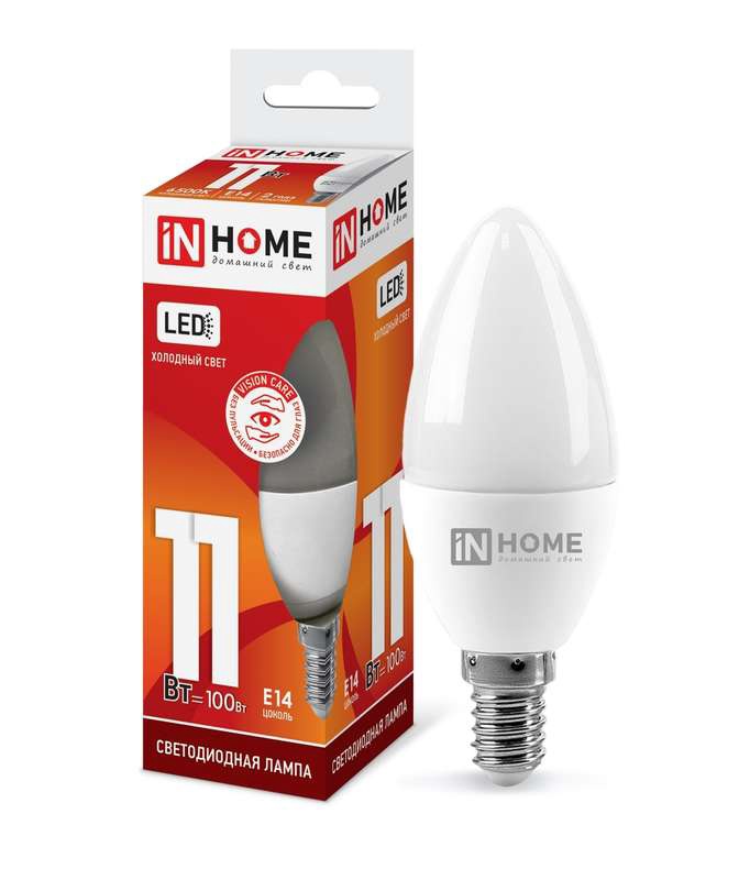 Лампа светодиодная IN HOME LED-свеча-VC 11Вт 230В Е14 6500К 1050Лм 