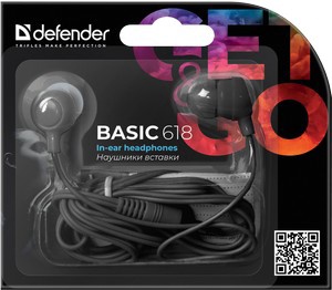 Наушники вставки Defender Basic 618 черн. 1.1м арт. 200 63618 