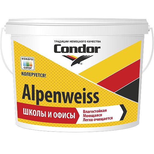 Влагостойкая моющаяся краска для стен и потолков Condor Alpenweiss 3 кг