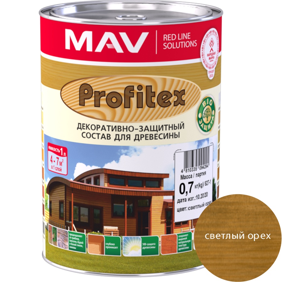 Состав PROFITEX декоративно-защитный для древесины светлый орех 1,0 л (0,7 кг) 