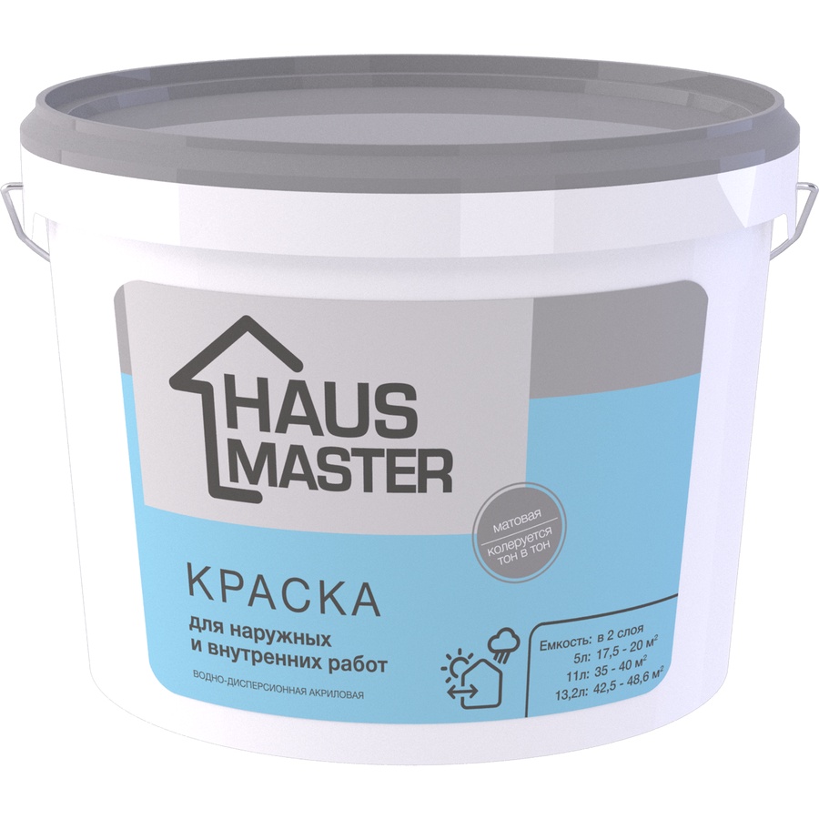 Краска HAUS MASTER для наружных и внутренних работ белая матовая 11 л (14,0 кг)