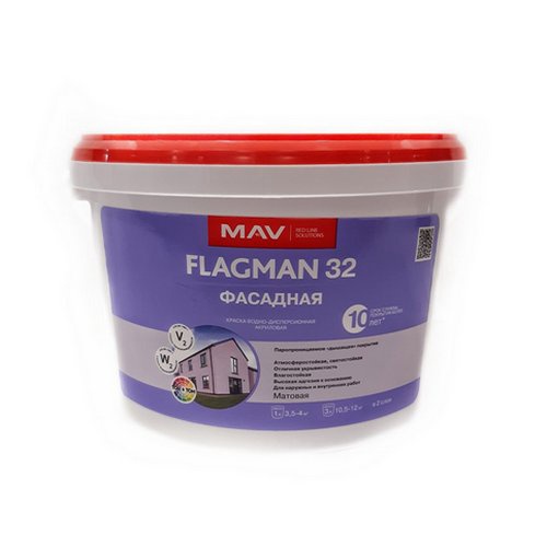 Краска фасадная FLAGMAN 32 белая матовая 1л 1,4кг 