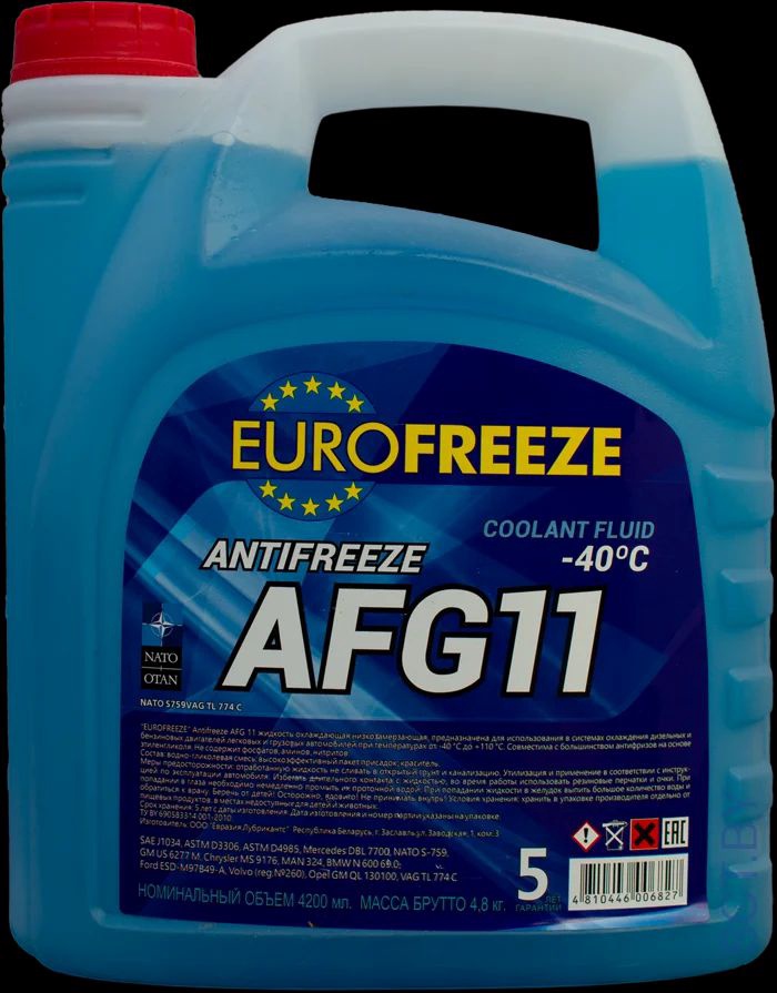 Жидкость охлаждающая низкозам. Antifreeze Eurofreeze AFG 11 синяя 4.2 л 