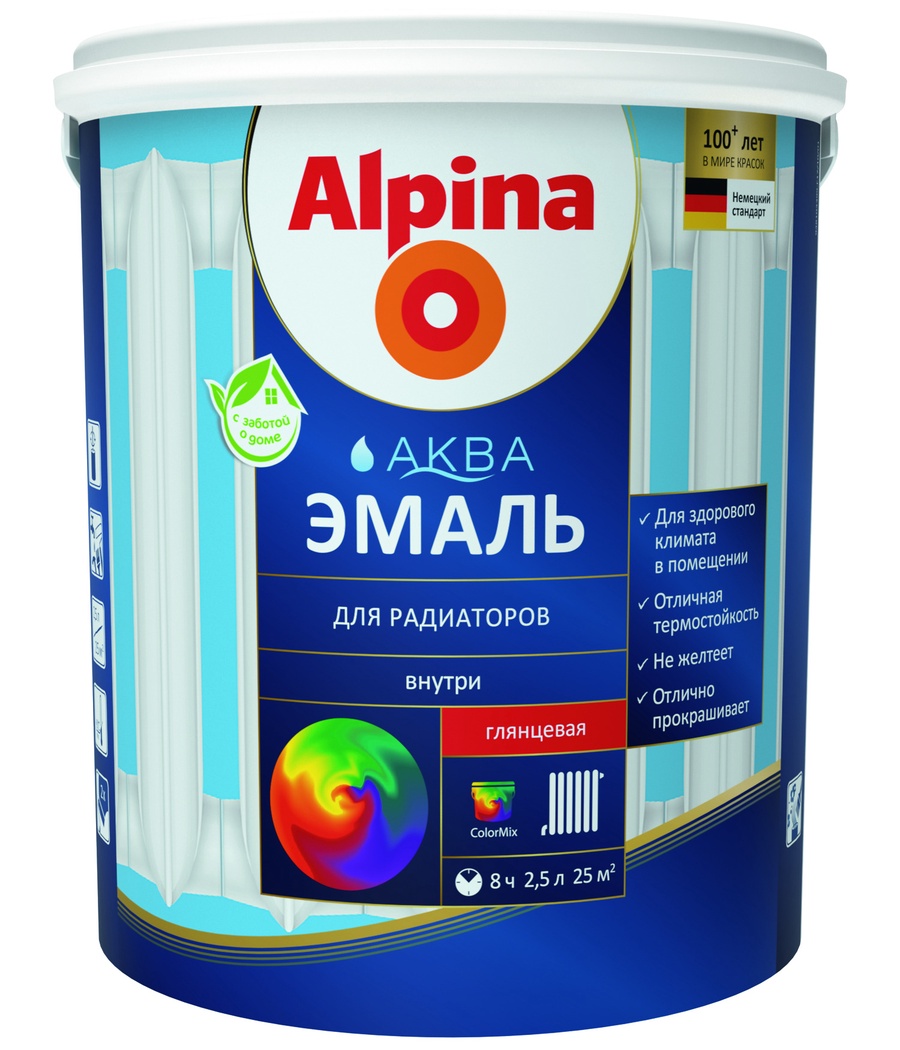  Alpina Аква эмаль, для радиаторов, 0,9 л/1,08 кг, акриловая водно .