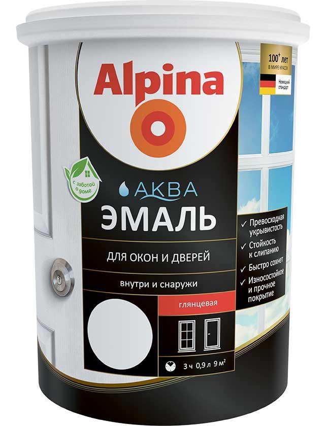 Эмаль Alpina АКВА для окон и дверей 0.9 л.