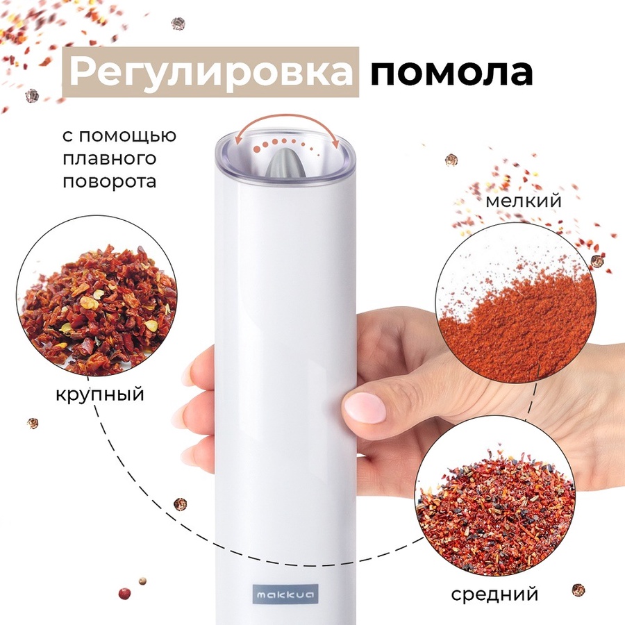 Электромельница для специй Makkua Spices белая арт. GBG-02 