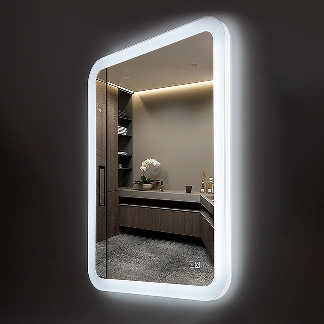 Зеркало бытовое навесное с подсветкой и подогревом 800х600 арт. ЗП-Н-27