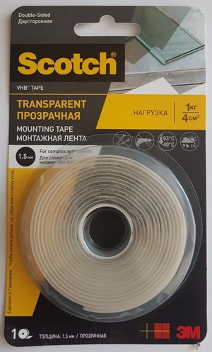 Лента двусторонняя прозрачная акриловая VHB 3М Scotch 100-F, 9мм х 2м