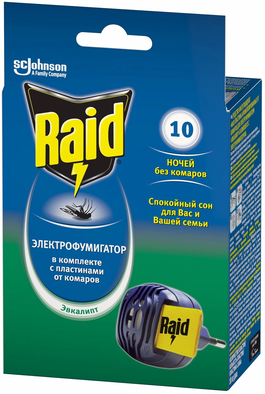Электрофумигатор с пластинами от комаров Raid Эвкалипт 10 шт 