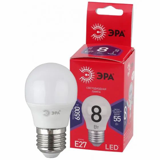 Лампа светодиодная ЭРА LED Р45-8W-865-E27 R шар 8Вт холодный свет E27 