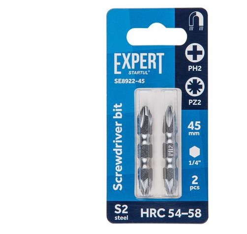 Насадка крестообразная PH2-PZ2 45мм 2шт EXPERT STARTUL (SE8922-45) (бита Phillips-Pozidrive магнитная)