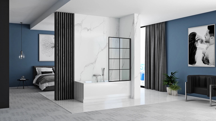 Шторка душевая LAGOS-1 FIX STALY BLACK 80 арт. REA-K4561 