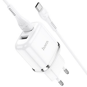 Cетевое зарядное устройство hoco N4 2USB порта белый с кабелем Type-C