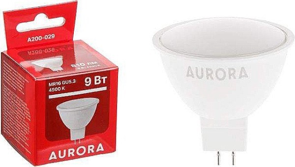 Лампа светодиодная AURORA MR16 9Вт 230В GU5.3 4500K арт. A200-029 