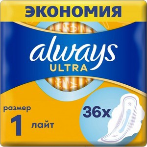 ALWAYS Ultra Женские гигиенические прокладки ароматизированные Light Quatro 36шт