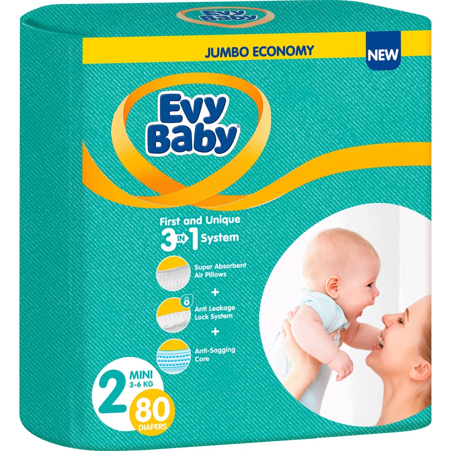 Подгузники для детей EVY BABY Mini 2 3-6кг 80шт 