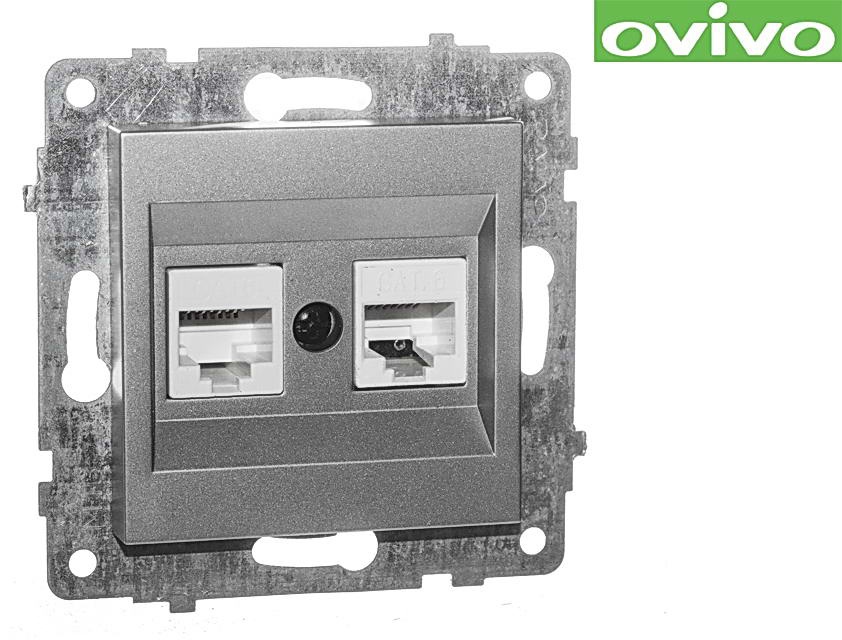 Розетка Ovivo компьютерная 2-я,серебро,механизм арт.600-000310-230